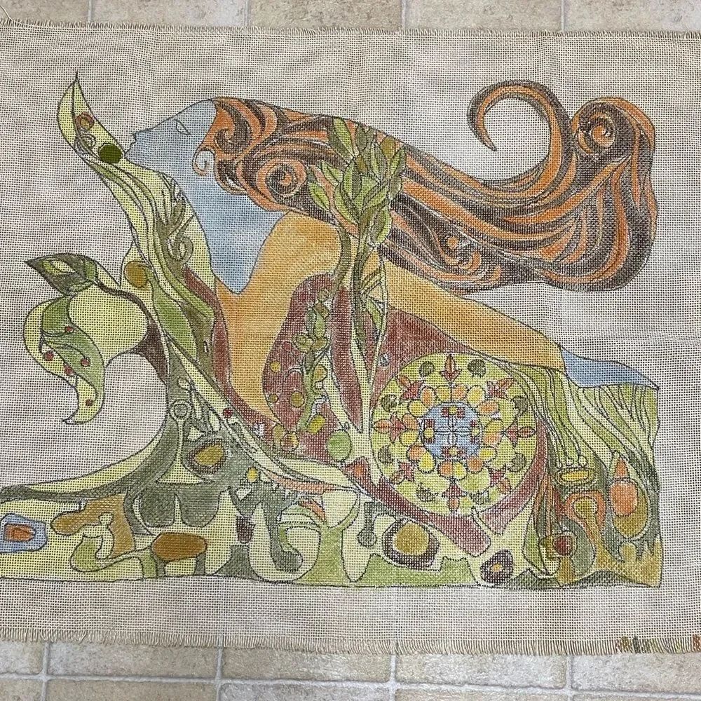 Botanical Goddess Decorative Wall Tapestry - Green, Orange, Blue Accents